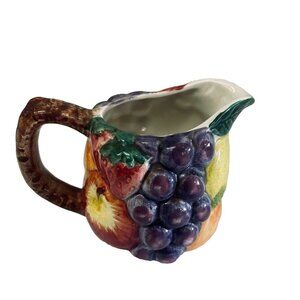 Hand Painted Creamer‎ Fruits Apples Pears Grapes Purple Brown Red 2 1/2"x 4"